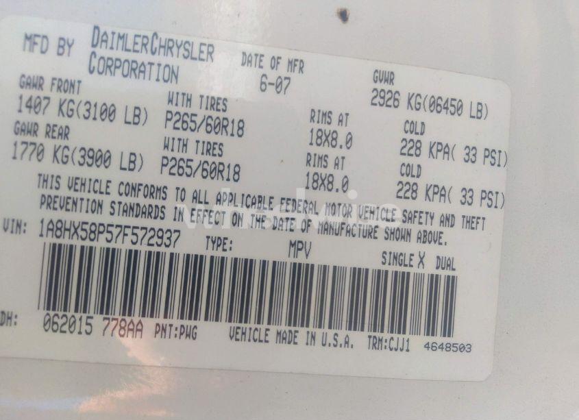 Photo 9 of 2007 Chrysler Aspen LIMITED (VIN 1A8HX58P57F572937)