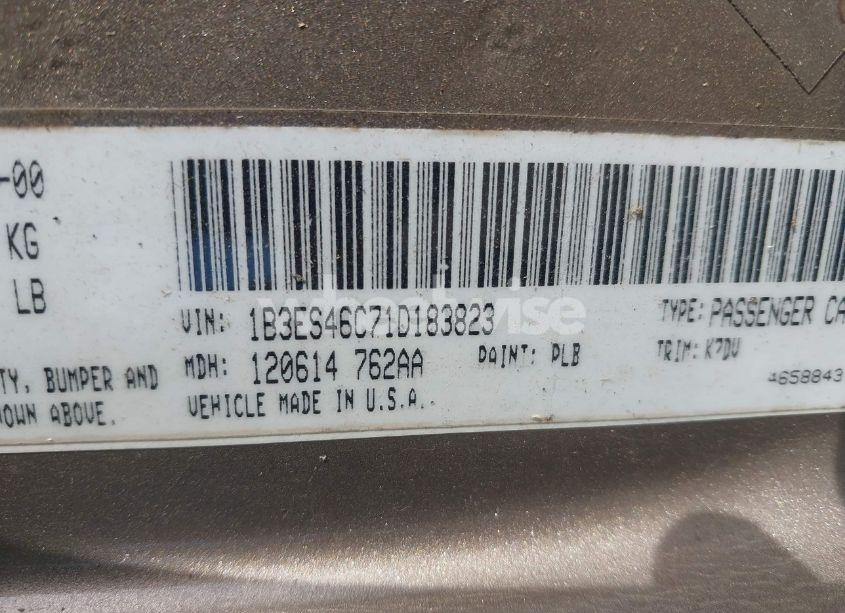 Photo 9 of 2001 Dodge Neon SE (VIN 1B3ES46C71D183823)