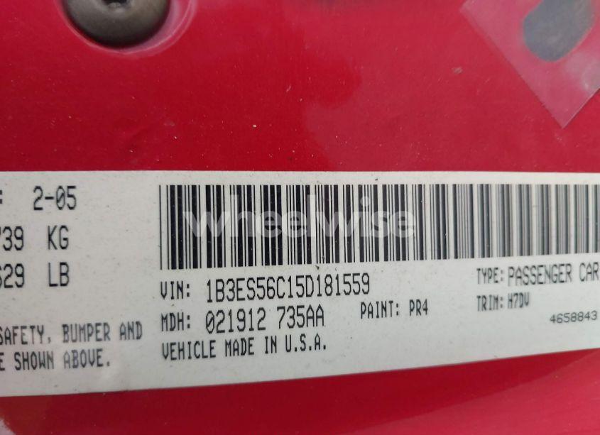 Photo 9 of 2005 Dodge Neon SXT (VIN 1B3ES56C15D181559)