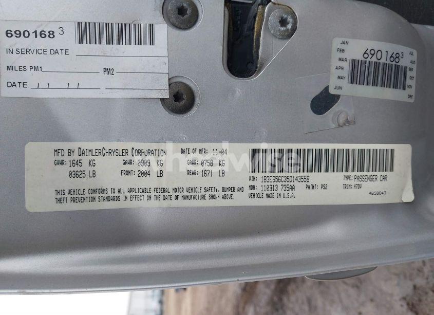 Photo 9 of 2005 Dodge Neon SXT (VIN 1B3ES56C35D143556)