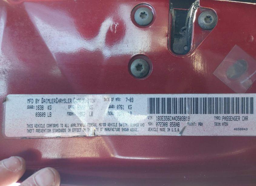 Photo 9 of 2004 Dodge Neon SXT (VIN 1B3ES56C44D503819)