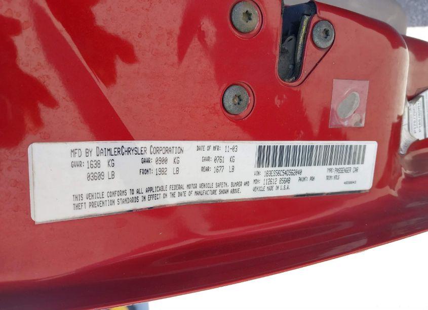 Photo 9 of 2004 Dodge Neon SXT (VIN 1B3ES56C54D562040)