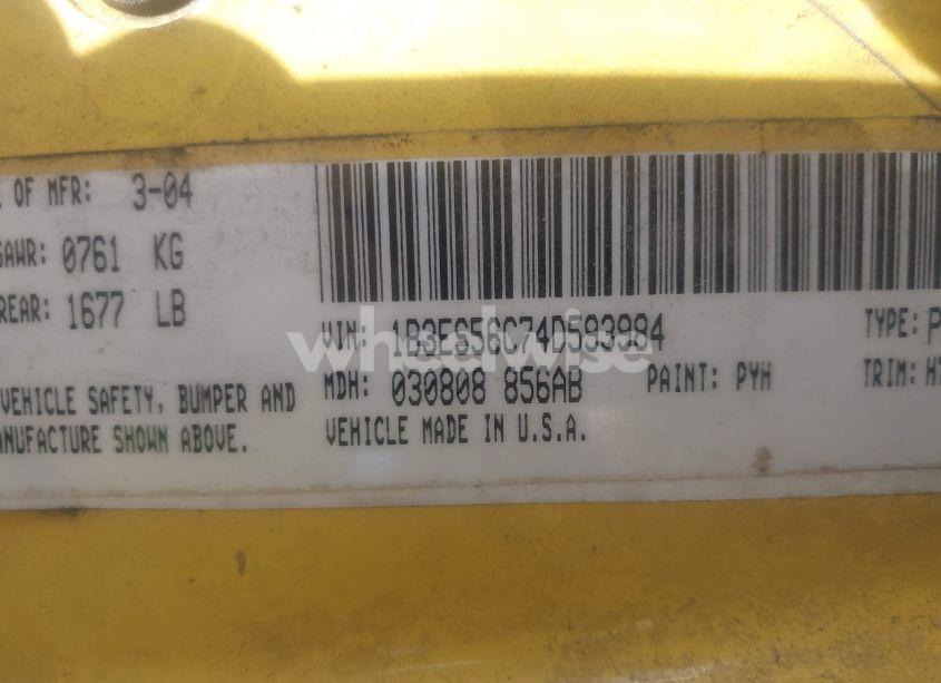 Photo 9 of 2004 Dodge Neon SXT (VIN 1B3ES56C74D593984)