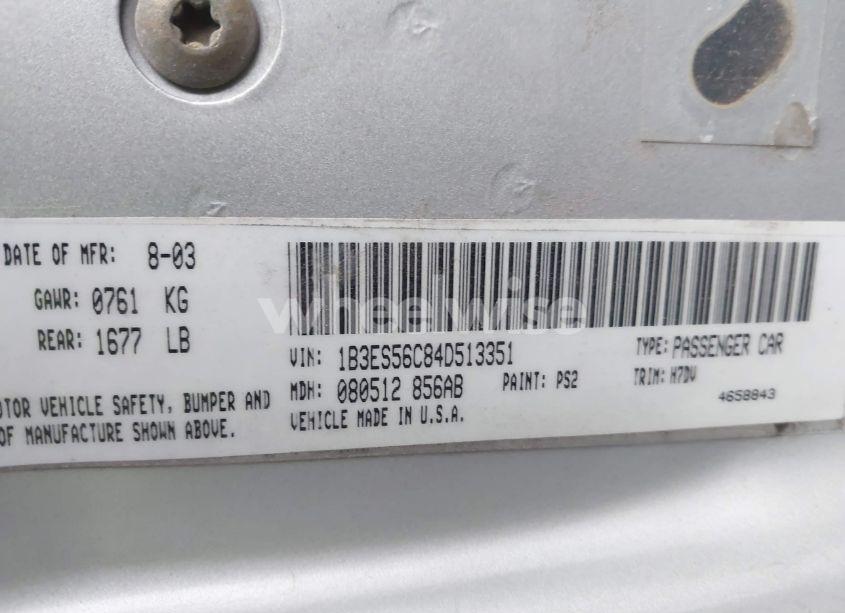 Photo 9 of 2004 Dodge Neon SXT (VIN 1B3ES56C84D513351)