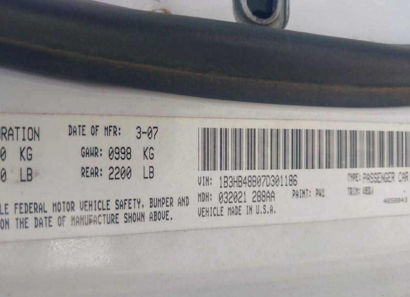 Photo 9 of 2007 Dodge Caliber SXT (VIN 1B3HB48B07D301186)