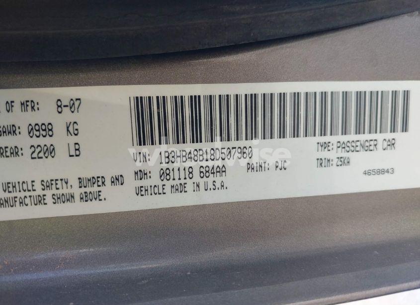 Photo 9 of 2008 Dodge Caliber SXT (VIN 1B3HB48B18D507960)