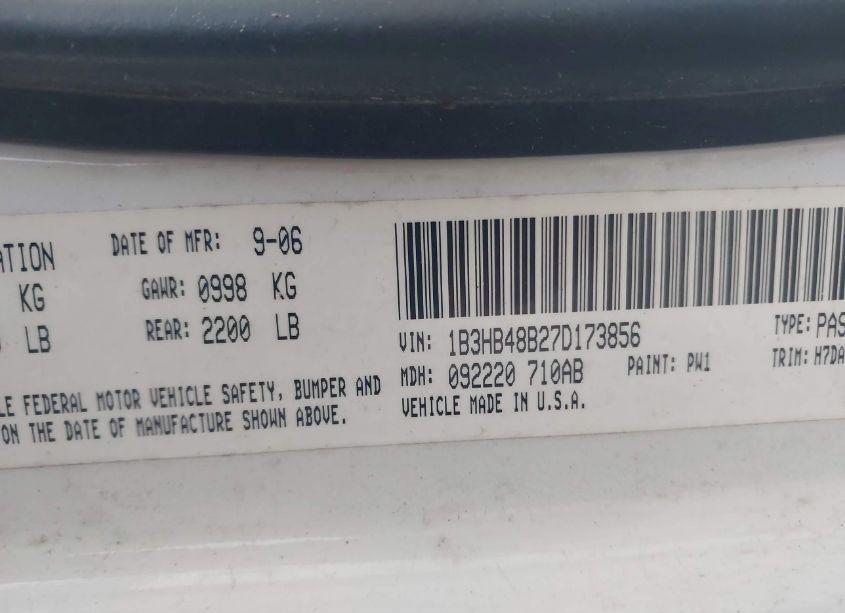 Photo 9 of 2007 Dodge Caliber SXT (VIN 1B3HB48B27D173856)