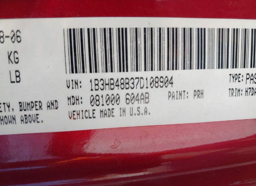 Photo 9 of 2007 Dodge Caliber SXT (VIN 1B3HB48B37D108904)