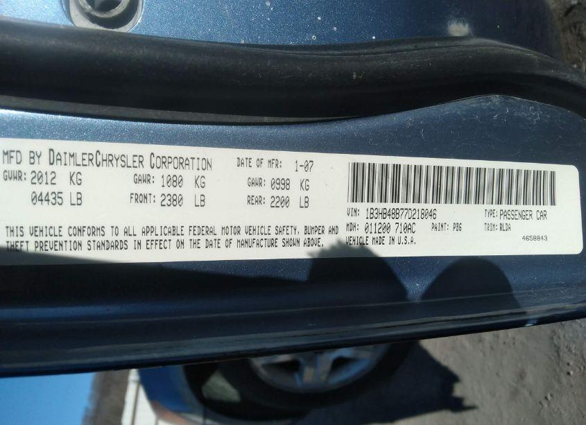 Photo 9 of 2007 Dodge Caliber SXT (VIN 1B3HB48B77D218046)