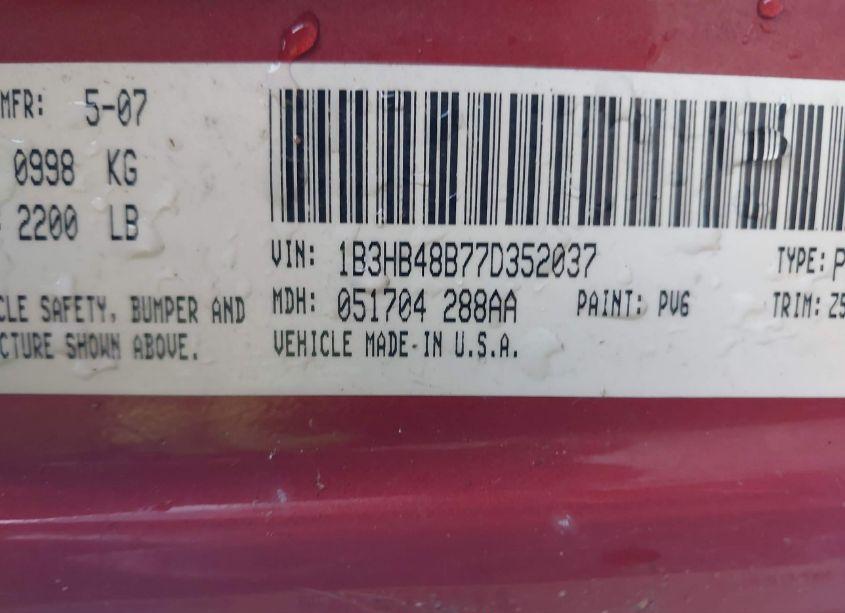 Photo 9 of 2007 Dodge Caliber SXT (VIN 1B3HB48B77D352037)
