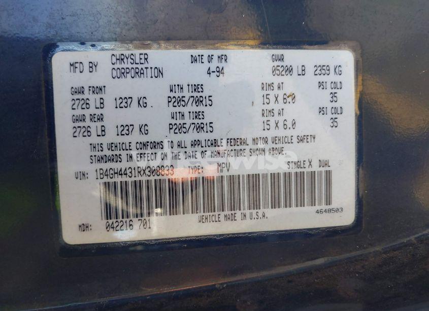 Photo 9 of 1994 Dodge Grand CARAVAN SE (VIN 1B4GH4431RX308833)