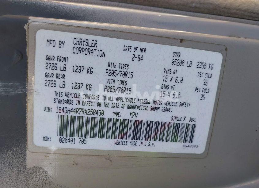 Photo 9 of 1994 Dodge Grand CARAVAN SE (VIN 1B4GH44R7RX258430)