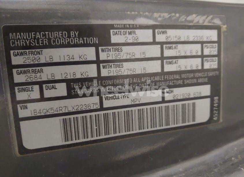 Photo 9 of 1990 Dodge Grand CARAVAN LE (VIN 1B4GK54R7LX223675)