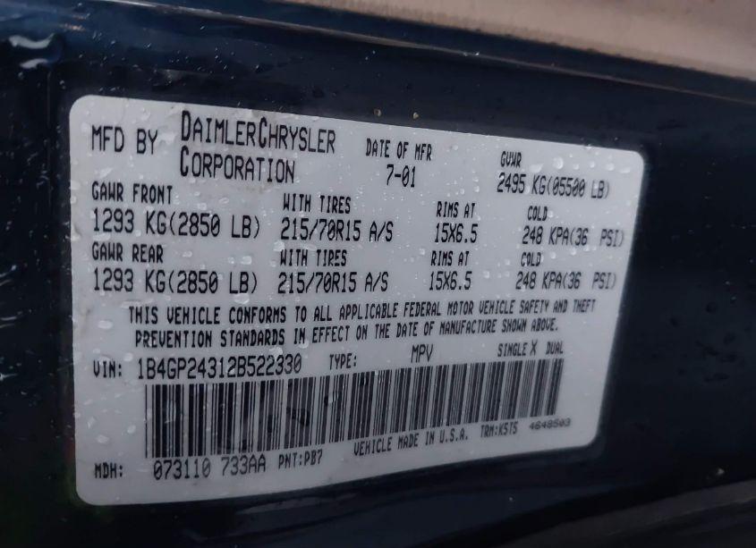 Photo 9 of 2002 Dodge Grand CARAVAN SE (VIN 1B4GP24312B522330)