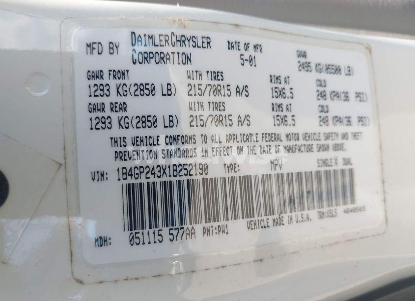 Photo 9 of 2001 Dodge Grand CARAVAN SE (VIN 1B4GP243X1B252190)