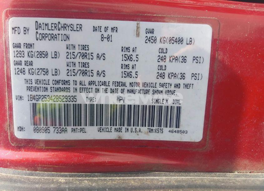 Photo 9 of 2002 Dodge Caravan SE (VIN 1B4GP25342B529335)