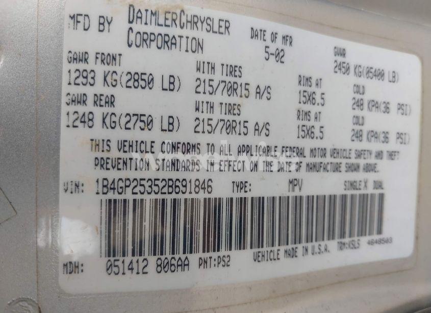 Photo 9 of 2002 Dodge Caravan SE (VIN 1B4GP25352B691846)