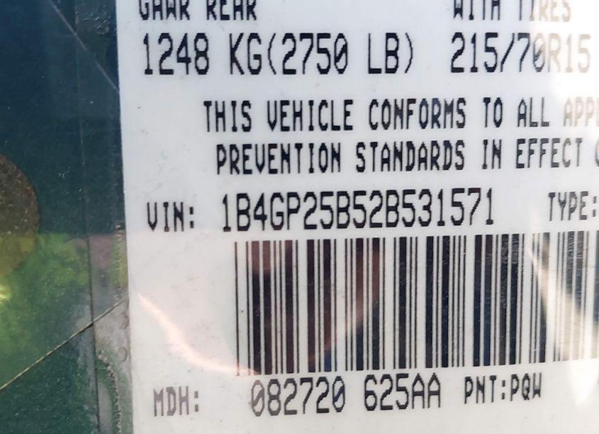 Photo 9 of 2002 Dodge Caravan SE (VIN 1B4GP25B52B531571)