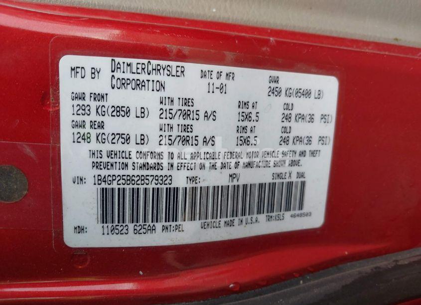 Photo 9 of 2002 Dodge Caravan SE (VIN 1B4GP25B62B579323)