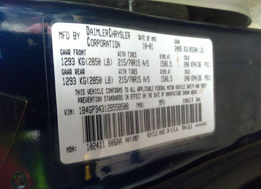 Photo 9 of 2002 Dodge Grand CARAVAN EL (VIN 1B4GP34312B558508)