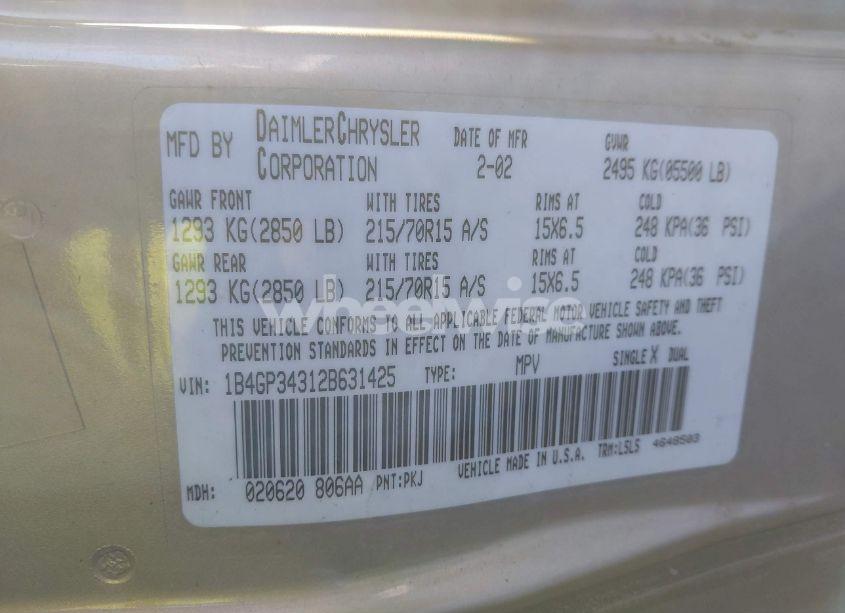 Photo 9 of 2002 Dodge Grand CARAVAN EL (VIN 1B4GP34312B631425)