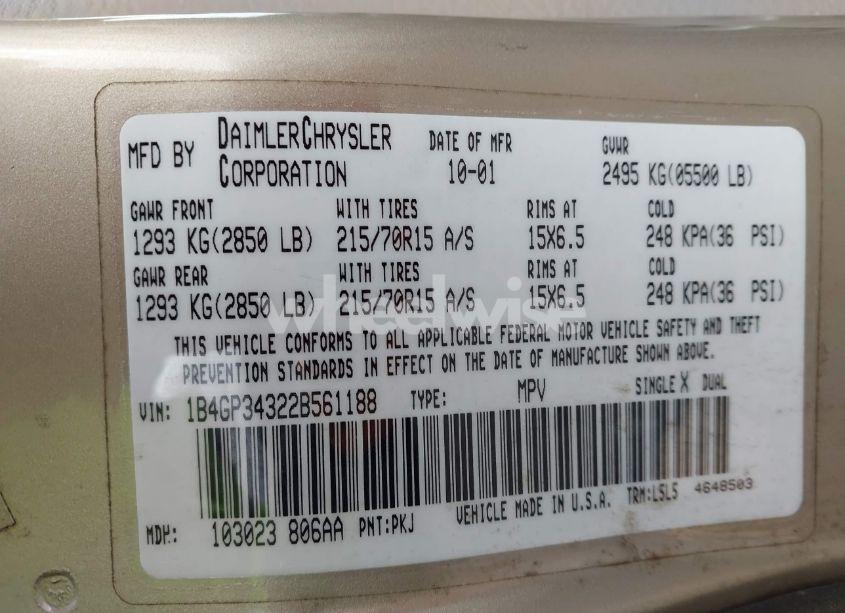 Photo 9 of 2002 Dodge Grand CARAVAN EL (VIN 1B4GP34322B561188)