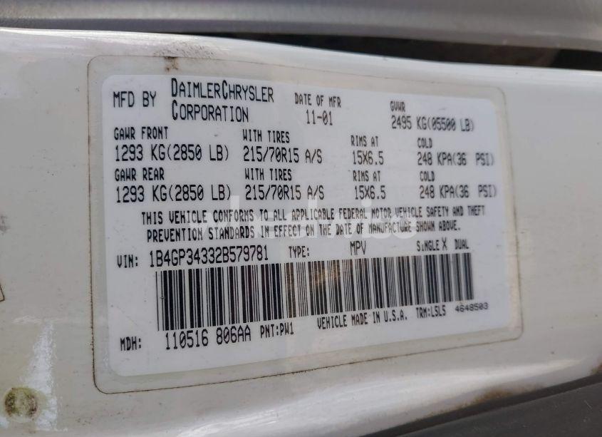 Photo 9 of 2002 Dodge Grand CARAVAN EL (VIN 1B4GP34332B579781)