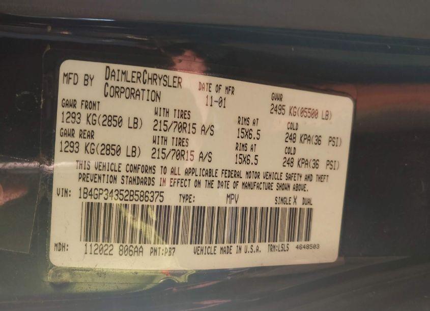 Photo 9 of 2002 Dodge Grand CARAVAN EL (VIN 1B4GP34352B586375)