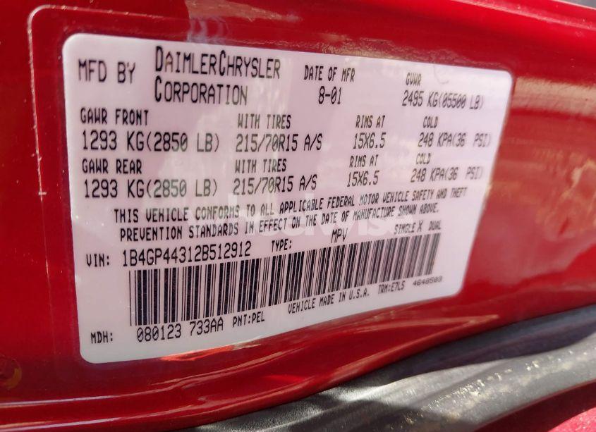 Photo 9 of 2002 Dodge Grand CARAVAN SPORT (VIN 1B4GP44312B512912)