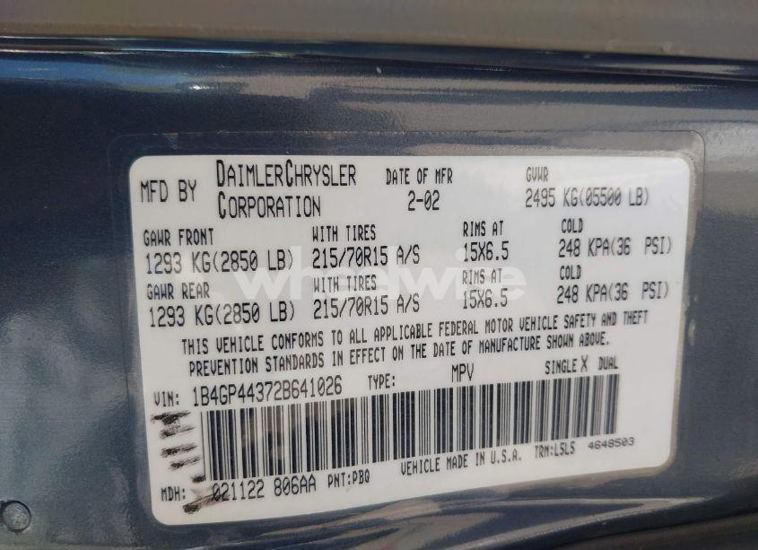 Photo 9 of 2002 Dodge Grand CARAVAN SPORT (VIN 1B4GP44372B641026)