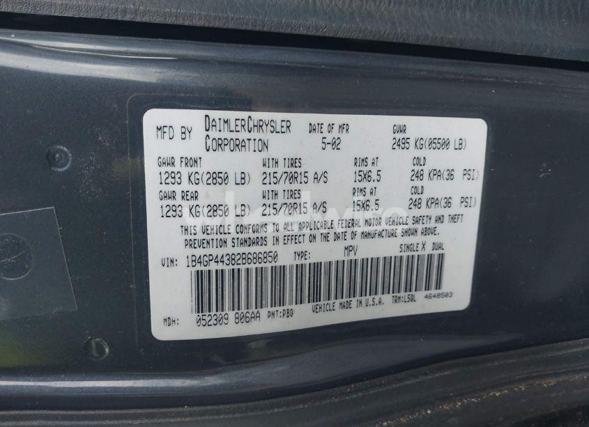 Photo 9 of 2002 Dodge Grand CARAVAN SPORT (VIN 1B4GP44382B686850)