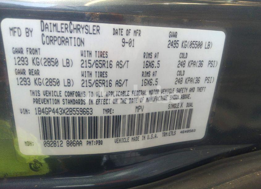 Photo 9 of 2002 Dodge Grand CARAVAN SPORT (VIN 1B4GP443X2B559663)