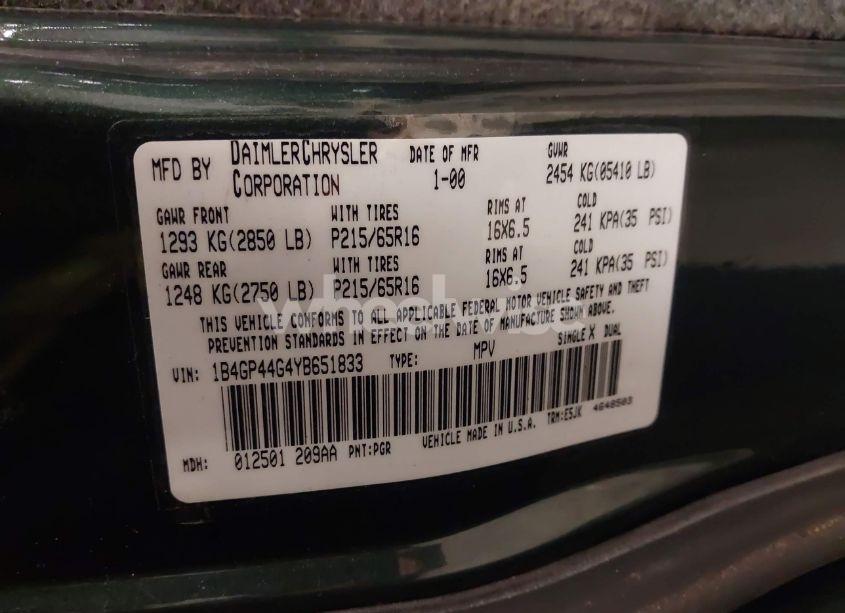 Photo 9 of 2000 Dodge Grand CARAVAN SE (VIN 1B4GP44G4YB651833)