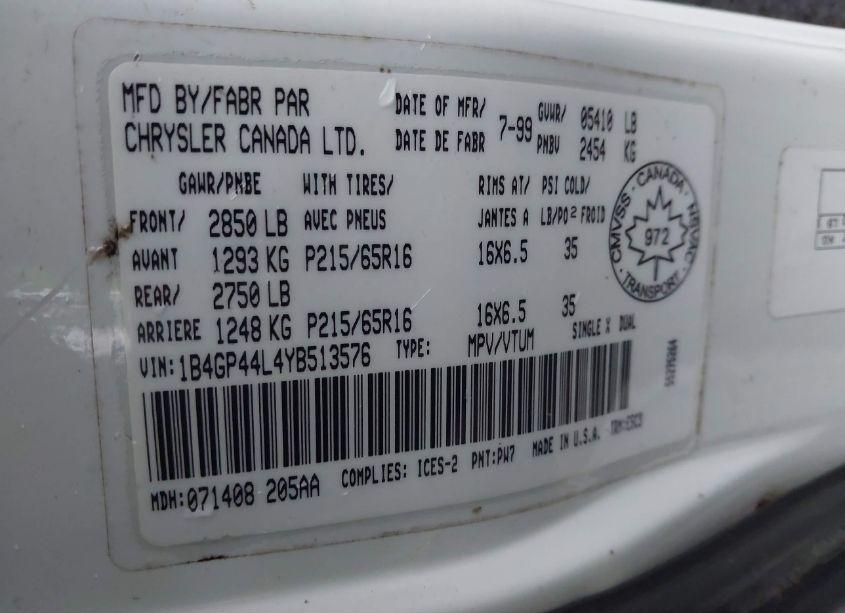 Photo 9 of 2000 Dodge Grand CARAVAN SE (VIN 1B4GP44L4YB513576)