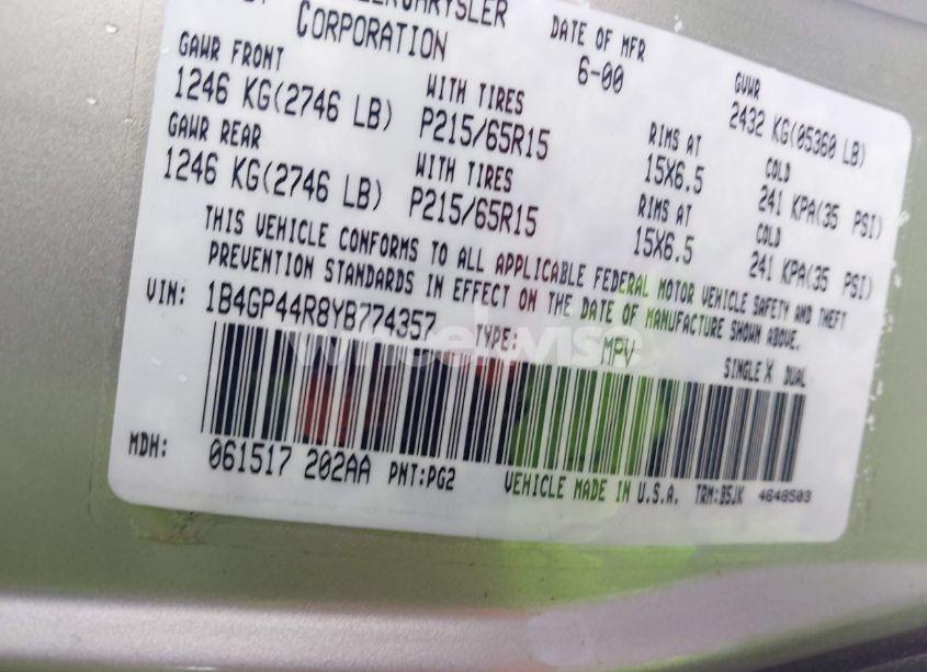 Photo 9 of 2000 Dodge Grand CARAVAN SE (VIN 1B4GP44R8YB774357)