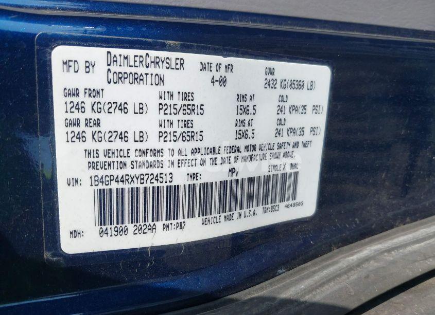 Photo 9 of 2000 Dodge Grand CARAVAN SE (VIN 1B4GP44RXYB724513)