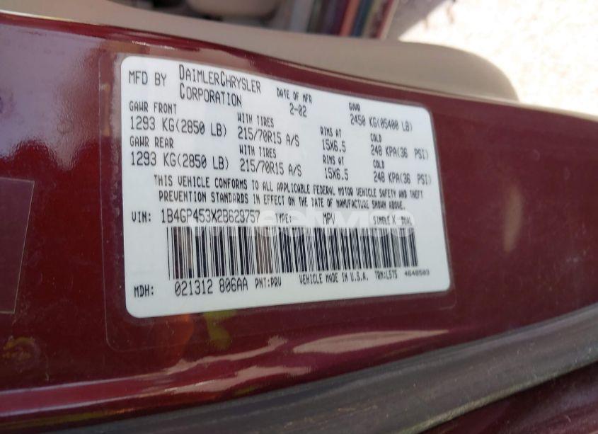 Photo 9 of 2002 Dodge Caravan SPORT (VIN 1B4GP453X2B629757)