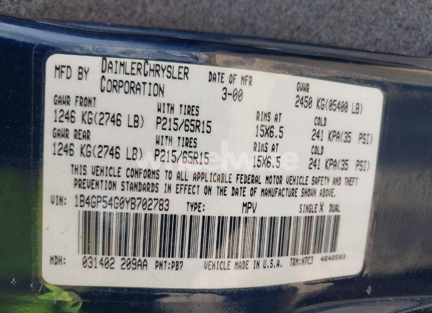 Photo 9 of 2000 Dodge Grand CARAVAN LE (VIN 1B4GP54G0YB702783)