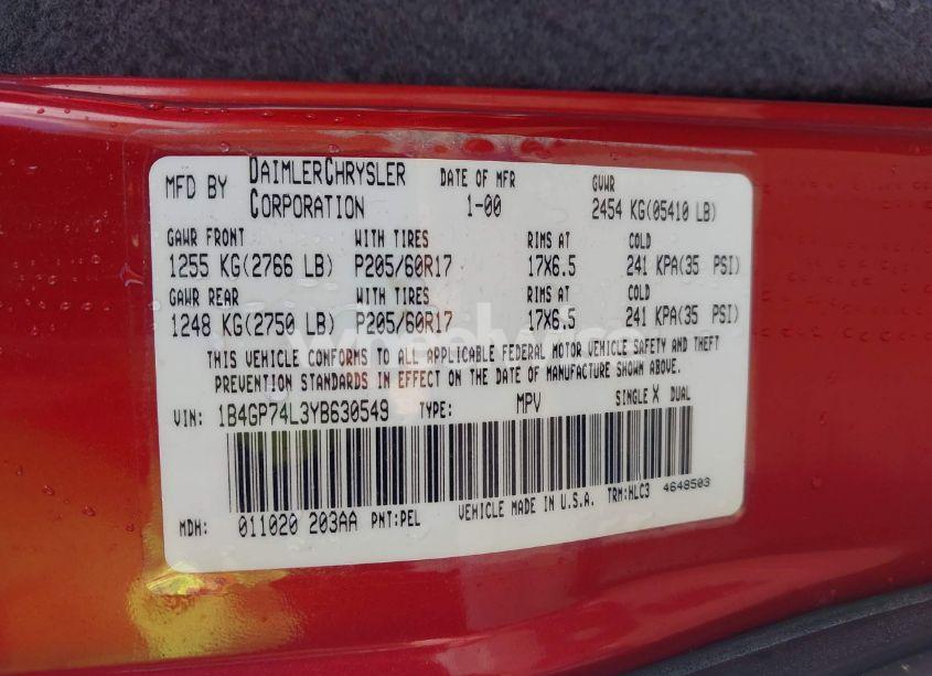 Photo 9 of 2000 Dodge Grand CARAVAN ES (VIN 1B4GP74L3YB630549)