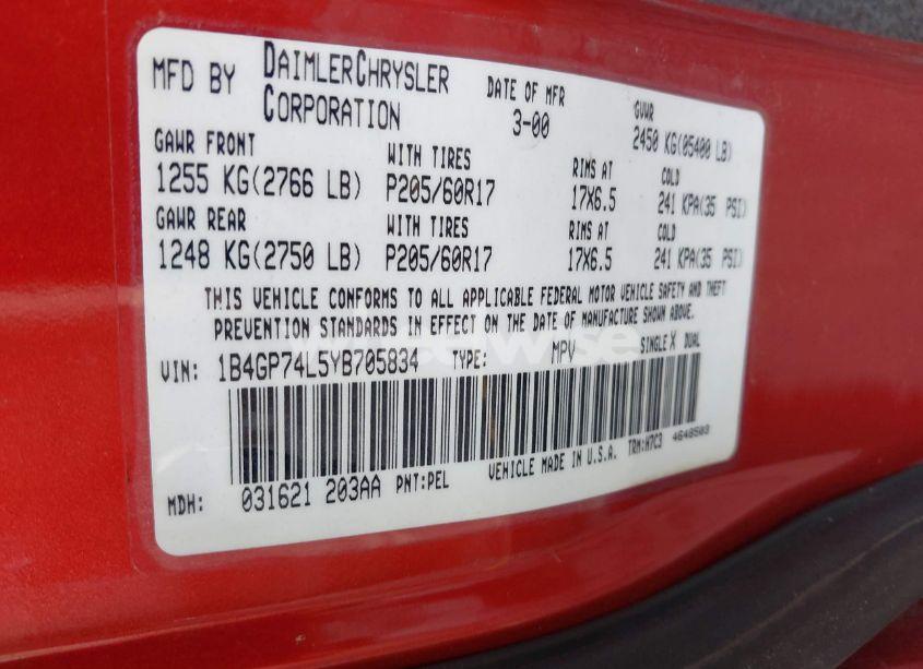 Photo 9 of 2000 Dodge Grand CARAVAN ES (VIN 1B4GP74L5YB705834)