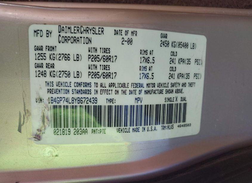 Photo 9 of 2000 Dodge Grand CARAVAN ES (VIN 1B4GP74L8YB672439)