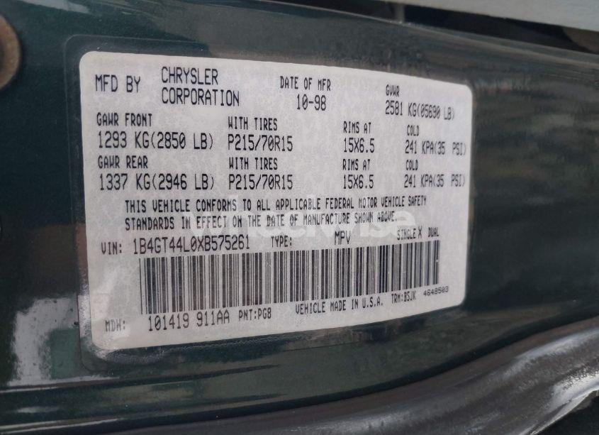 Photo 9 of 1999 Dodge Grand CARAVAN SE (VIN 1B4GT44L0XB575261)