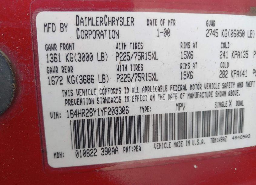 Photo 9 of 2000 Dodge Durango (VIN 1B4HR28Y1YF203306)