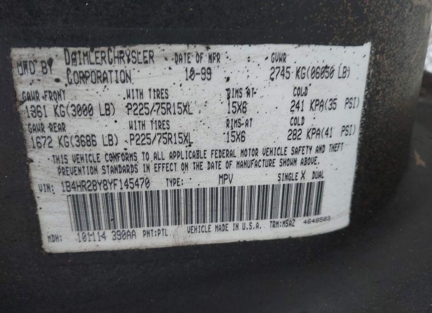 Photo 9 of 2000 Dodge Durango (VIN 1B4HR28Y8YF145470)