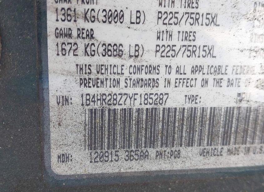 Photo 9 of 2000 Dodge Durango (VIN 1B4HR28Z7YF185287)