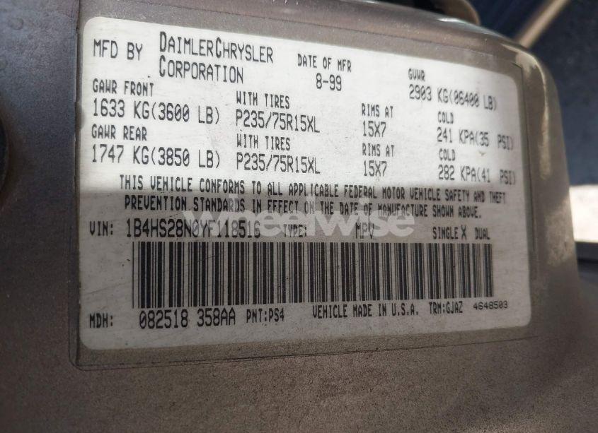 Photo 9 of 2000 Dodge Durango (VIN 1B4HS28N0YF118516)