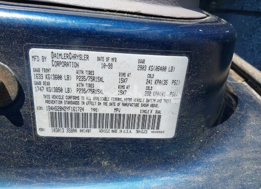 Photo 9 of 2000 Dodge Durango (VIN 1B4HS28N2YF161724)