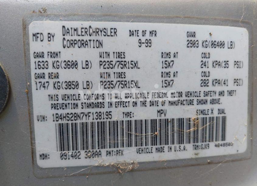 Photo 9 of 2000 Dodge Durango (VIN 1B4HS28N7YF138195)