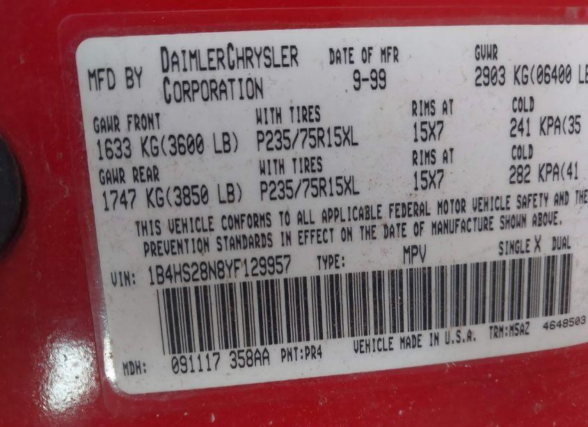 Photo 9 of 2000 Dodge Durango (VIN 1B4HS28N8YF129957)