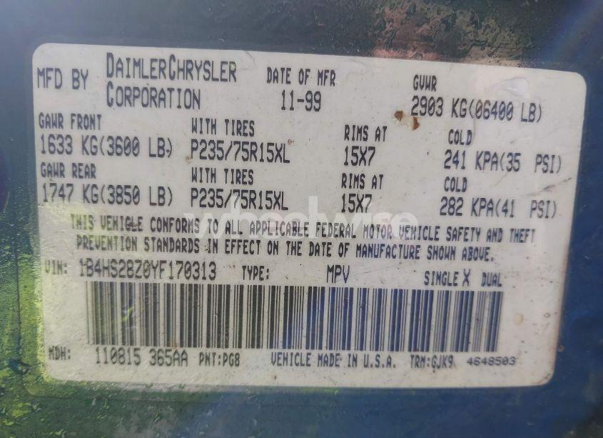 Photo 9 of 2000 Dodge Durango (VIN 1B4HS28Z0YF170313)